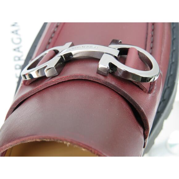 FERRAGAMO BURGUNDY LEATHER FLORIAN LUG SOLE GANCINI BIT LOGO LOAFERS 11 D ITALY main image 12